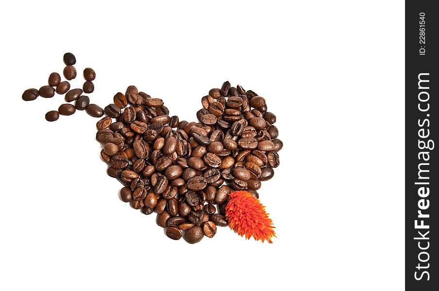 Heart from coffee beans and arrow