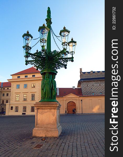 Old street lamp in the Prague Castle. Old street lamp in the Prague Castle.