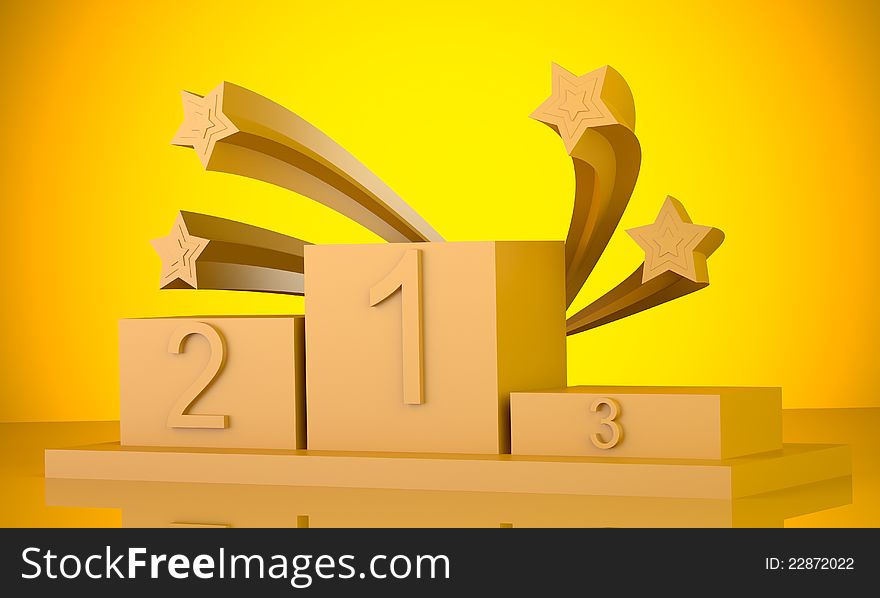 Podium with stars. 3d illustration