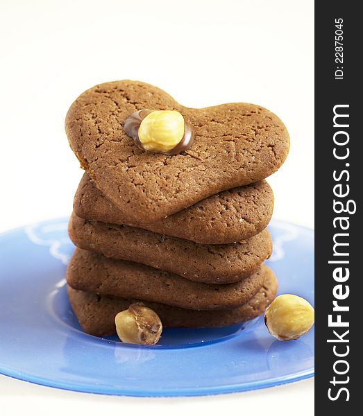 Cookies in shape of heart close up