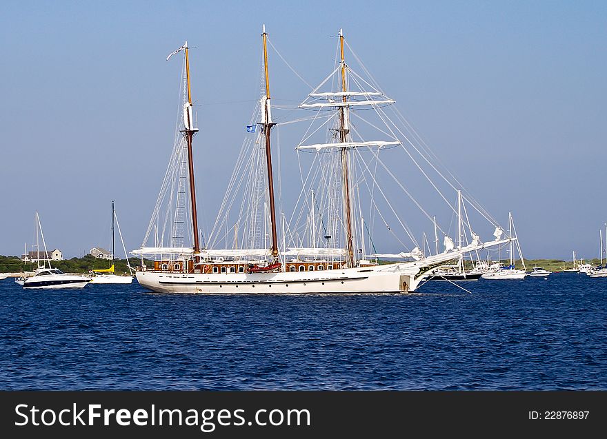 A beautiful three mast schooner anchored at bay