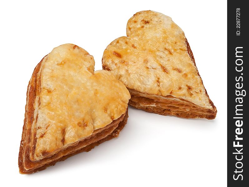 Heart-shaped cookies against white background