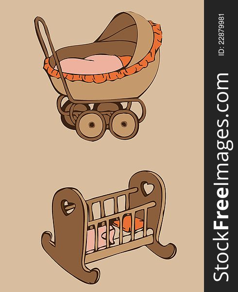 Stroller for the baby and cradle. Stroller for the baby and cradle