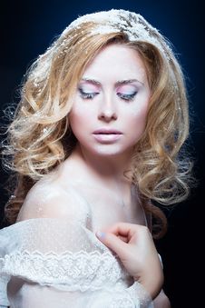 The Beautiful Blond Girl With A Winter Make-up Stock Photography