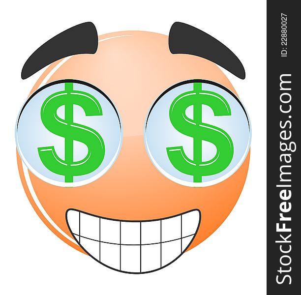 Dollar cartoon of a happy face. Dollar cartoon of a happy face