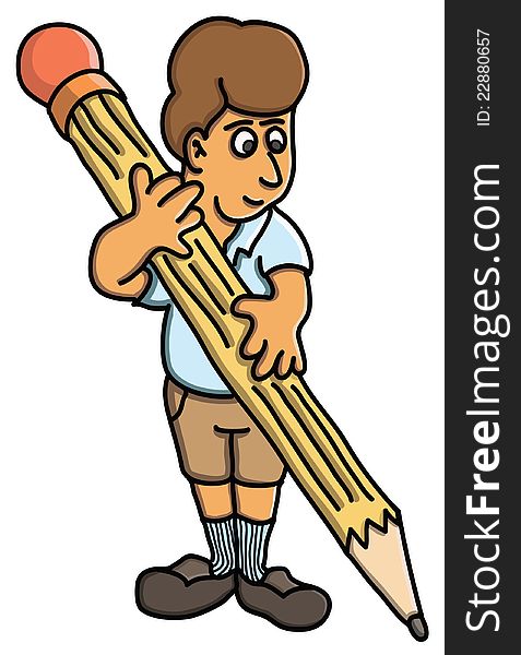 Illustration of a boy holding a pencil. Illustration of a boy holding a pencil.