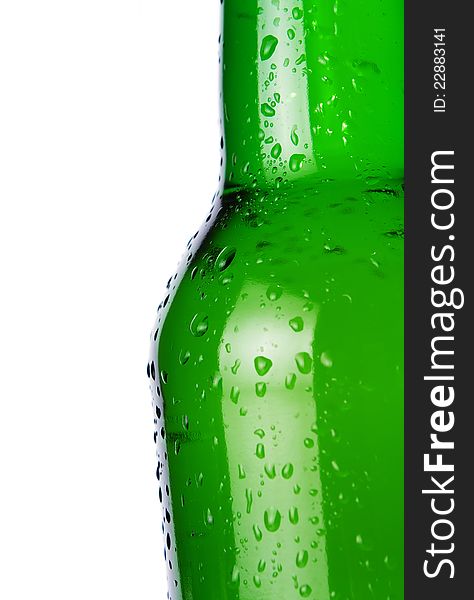 Close up of cold beer bottle with copy space