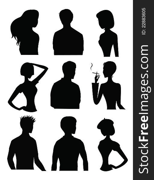 Set of silhouettes of men and women