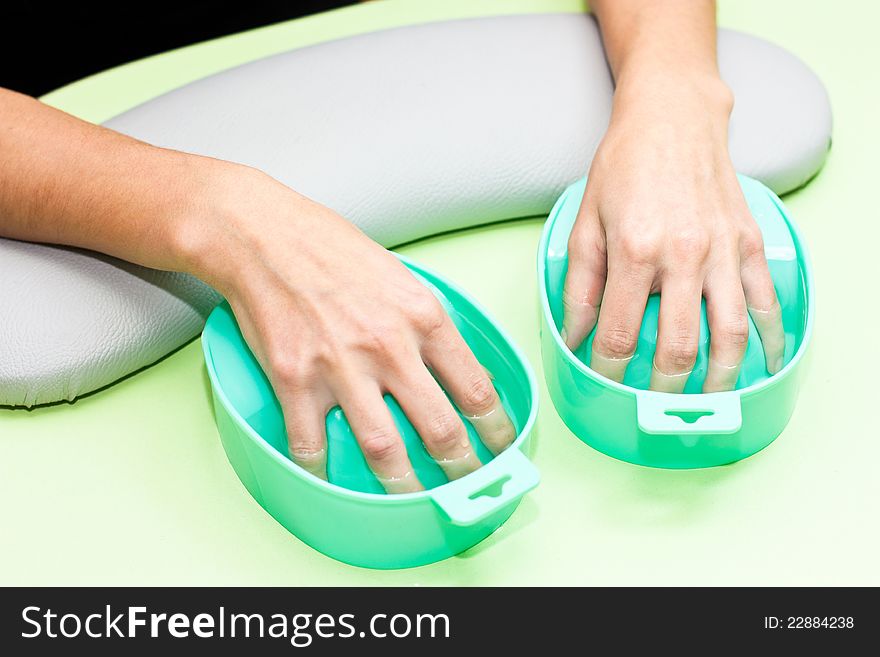 The Process Of Steaming Hands Before Manicure