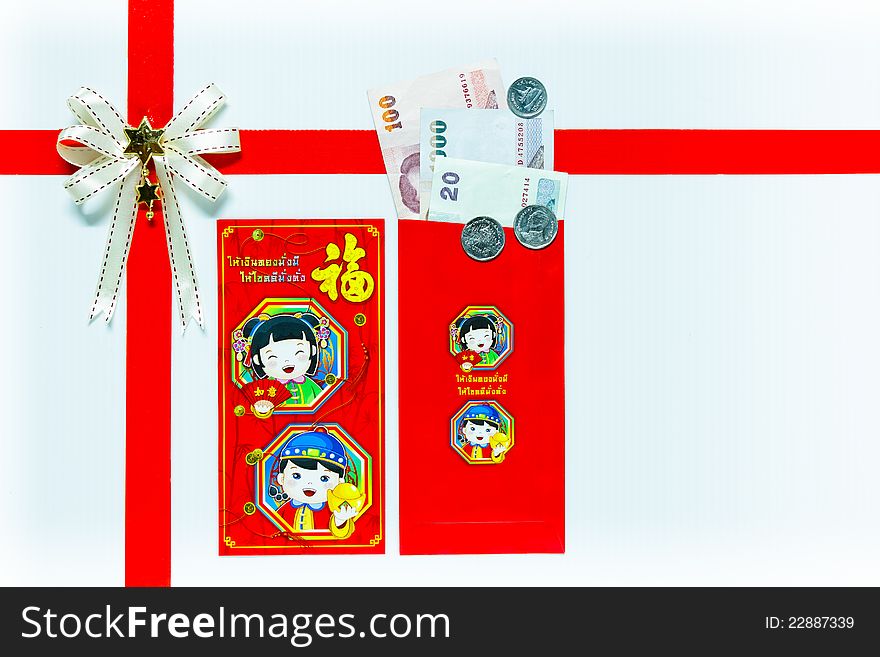 Red Envelope gift with Banknotes for Chinese New Year in THAILAND.