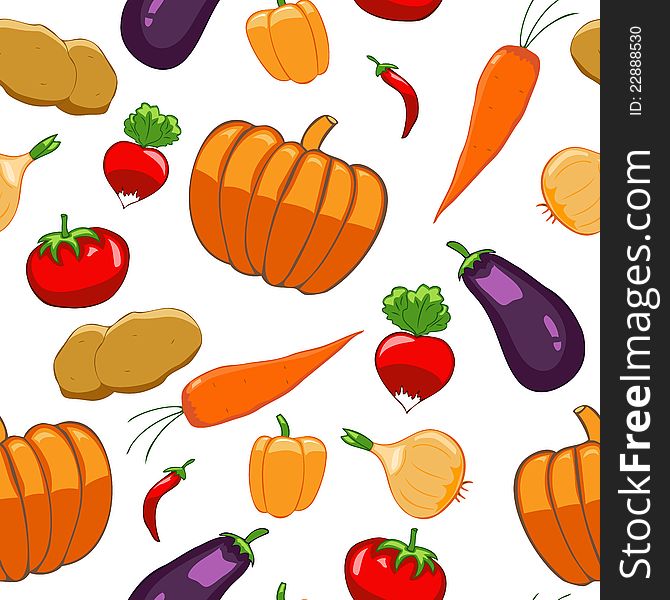 Seamless pattern with bright vegetables on white background