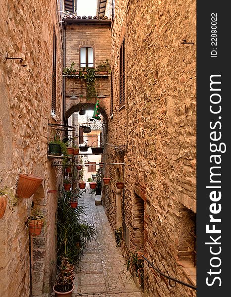Alley in the historic center of Spello - Umbria