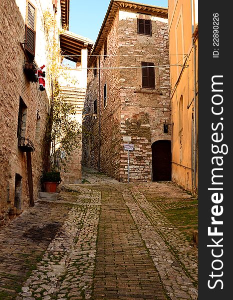 Perspective of an alleyway. Spello. Umbria.