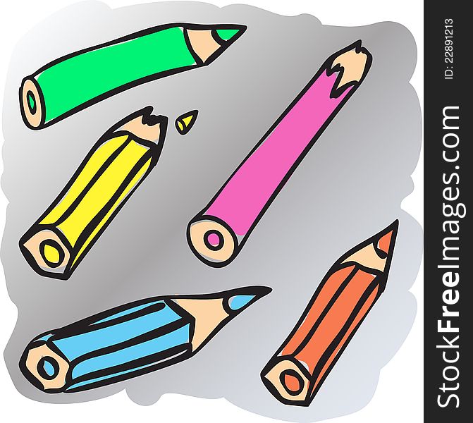 Illustration of colored pencils and broken pencils -