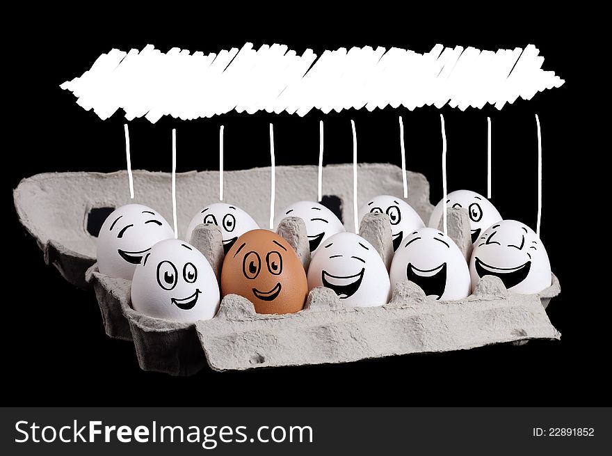 Happy group of eggs with copyspace