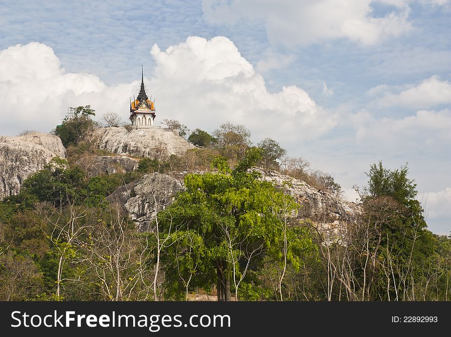 Temple of buddha on mountain with blue sky background