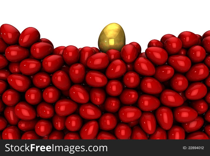 Red eggs with one gold egg