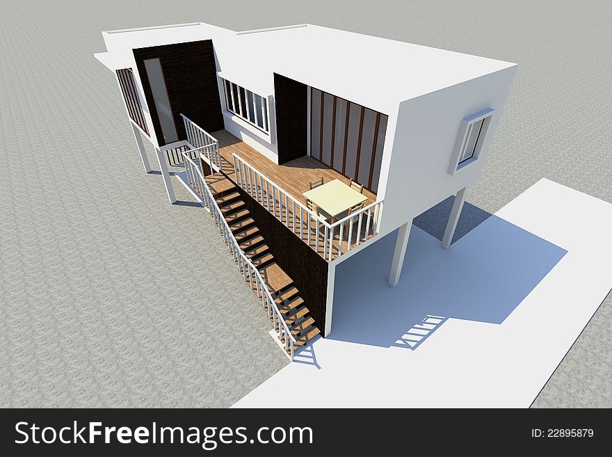 3d Modern house rendered,perspective in bird eye view.