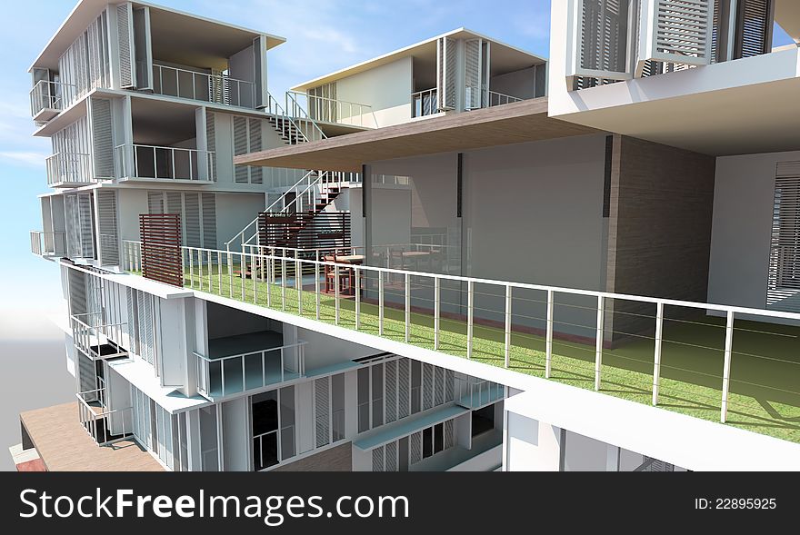 A modern residential presented a variety of units in 3d rendered. A modern residential presented a variety of units in 3d rendered.