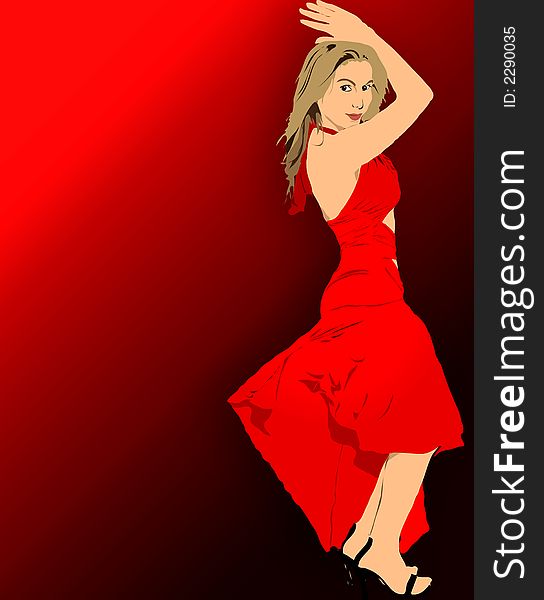 A tall lady posing and dancing wearing a red attractive dress. A tall lady posing and dancing wearing a red attractive dress