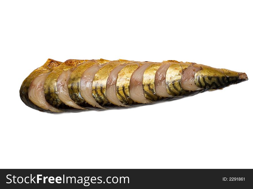 Smoked mackerel on a white background. Smoked mackerel on a white background