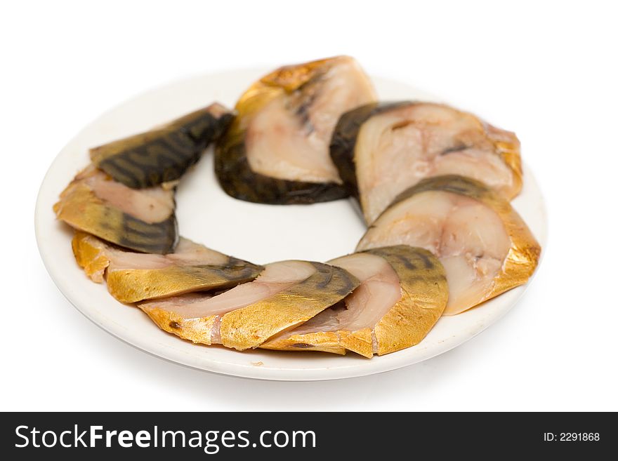 Smoked mackerel on a white background. Smoked mackerel on a white background