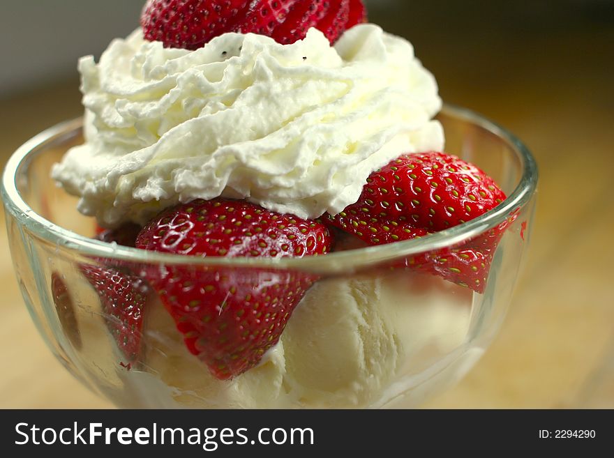 Fresh Strawberry Sundae with Whipped Cream. Fresh Strawberry Sundae with Whipped Cream