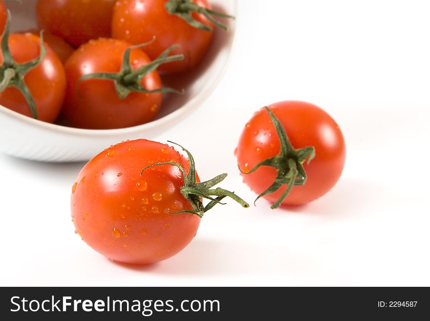 Cherry tomatoes in the white bowl