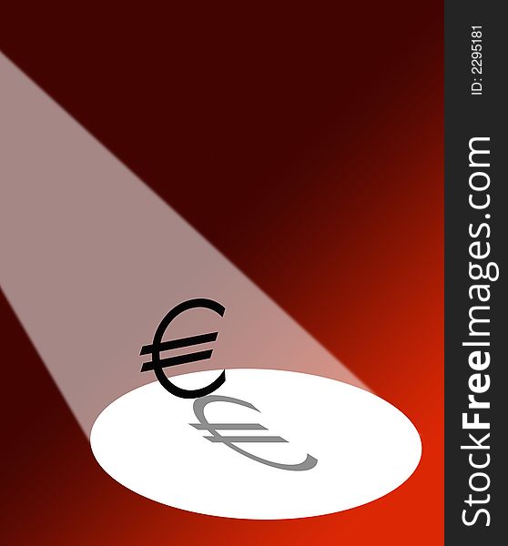 Spotlight falling on Euro symbol on red background. Spotlight falling on Euro symbol on red background.