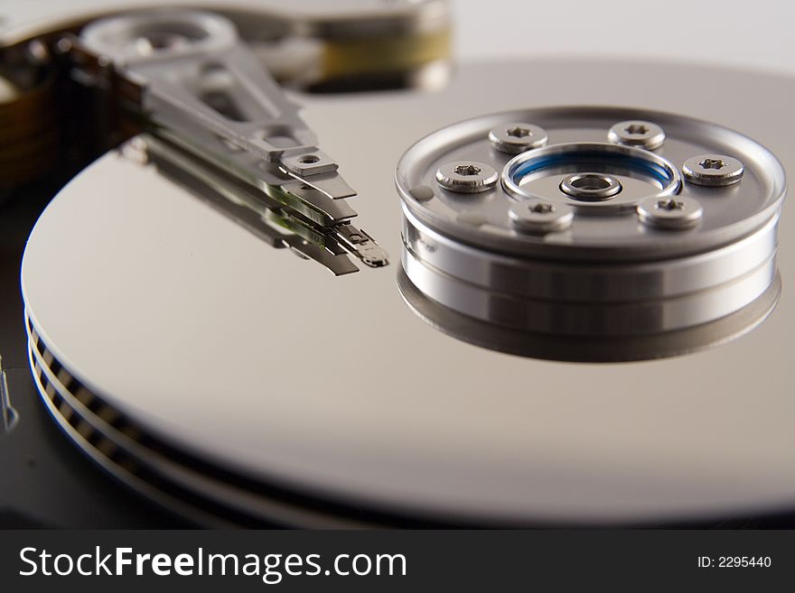 Inside a hard disk drive. Inside a hard disk drive