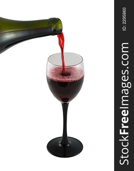 Pouring Red Wine against white background