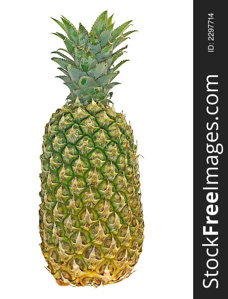 A whole tropical pineapple on a white background