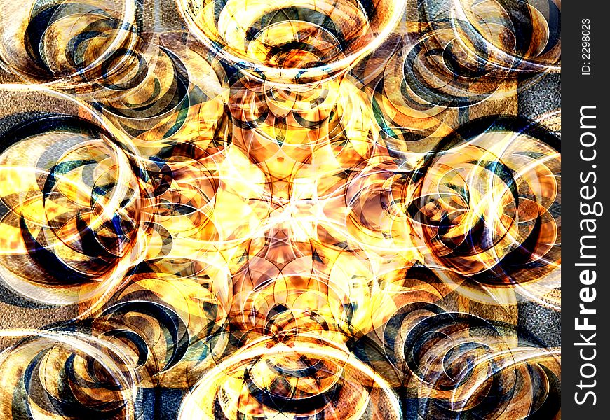 Golden circles looks like a heart of the sun. Illustration made on computer.