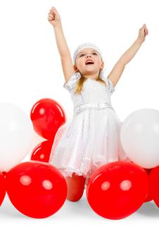 Happy Little Girl With Hands Up Stock Photos