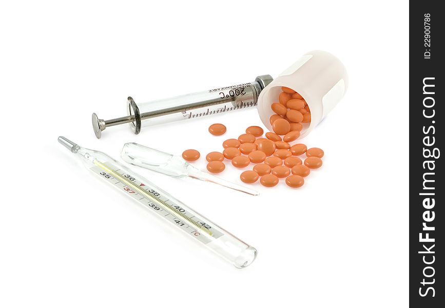 Syringe, Ampoule,thermometer And Pills