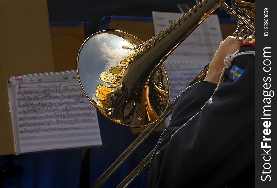 Soldier playing trombone