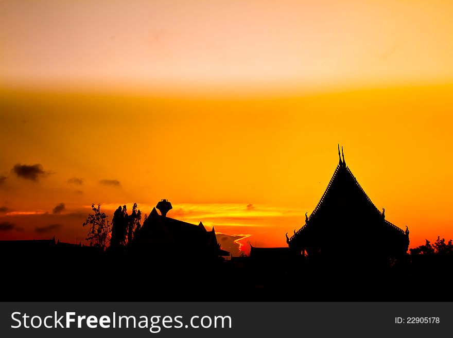 A silhouette of the temple in Thailand. A silhouette of the temple in Thailand.