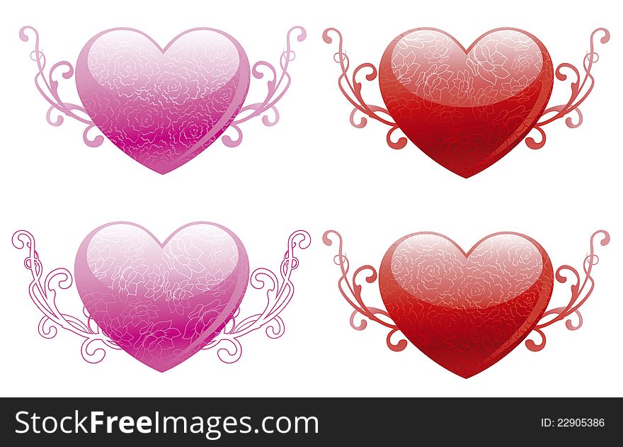 Vector illustration of four ornate hearts for valentines day. Vector illustration of four ornate hearts for valentines day