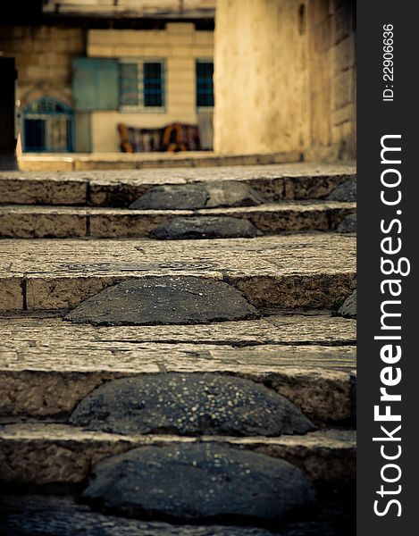 A series of stone steps in Jerusalem's old town