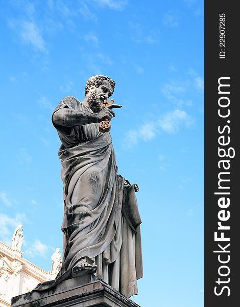 Statue of Saint Peter the Apostle holding a gold key,Vatican,Italy. Statue of Saint Peter the Apostle holding a gold key,Vatican,Italy