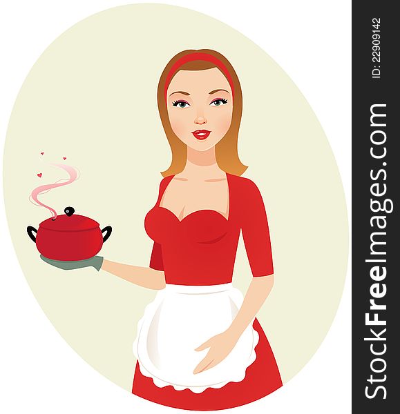 Beautiful girl cook in evening dress and an apron with cooked a romantic dinner. Beautiful girl cook in evening dress and an apron with cooked a romantic dinner.