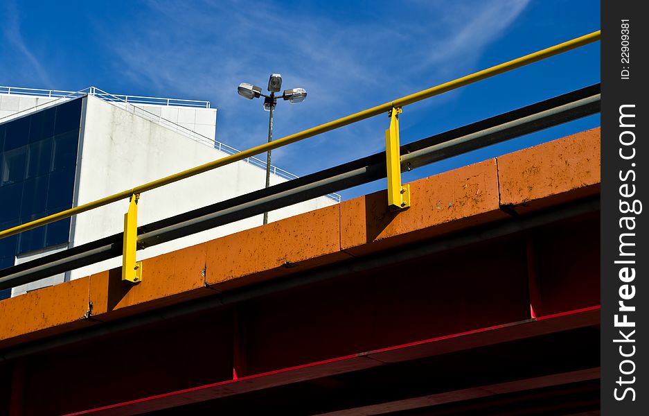 Colorful overpass over blue sky in Lisbon, Portugal.