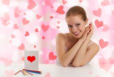Beautiful Girl With A Postcard Valentine Royalty Free Stock Photography Beautiful Girl With A Postcard Valentine Royalty Free Stock Photography