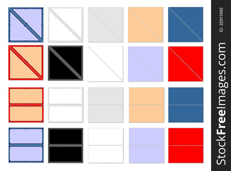 Set of empty double stamps of the square form, corner, rectangle. Different colors and design (red, white, black, gray, is gentle-violet, corporal, dark blue) with frameworks and without. Set of empty double stamps of the square form, corner, rectangle. Different colors and design (red, white, black, gray, is gentle-violet, corporal, dark blue) with frameworks and without.