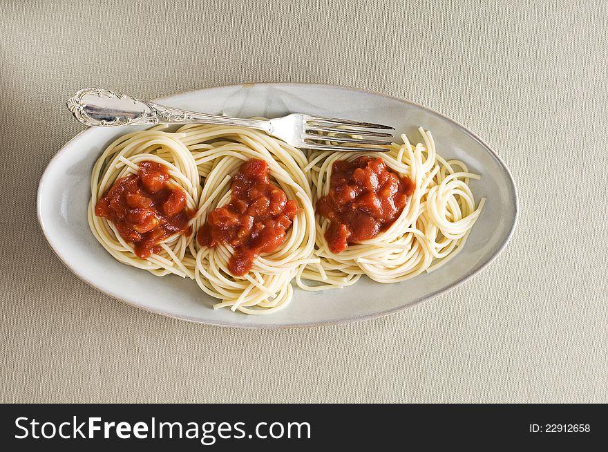 Spaghetti with tomato sauce close up shoot