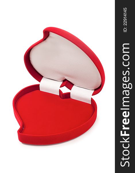 Open an empty red heart-shaped fancy box, isolated against white background