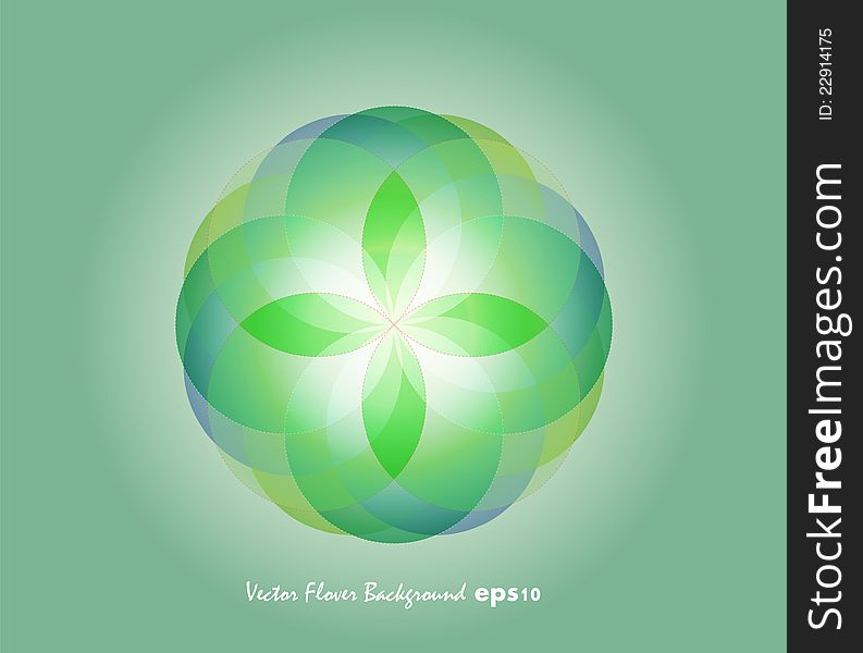 Green Vector Flower on a Green Background. Green Vector Flower on a Green Background