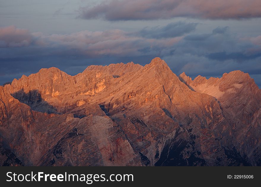 Summer view of Dolomites at the sunset, Italy. Summer view of Dolomites at the sunset, Italy