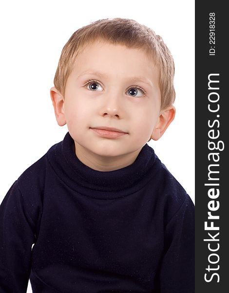 Portrait of a boy looking up isolated on white background
