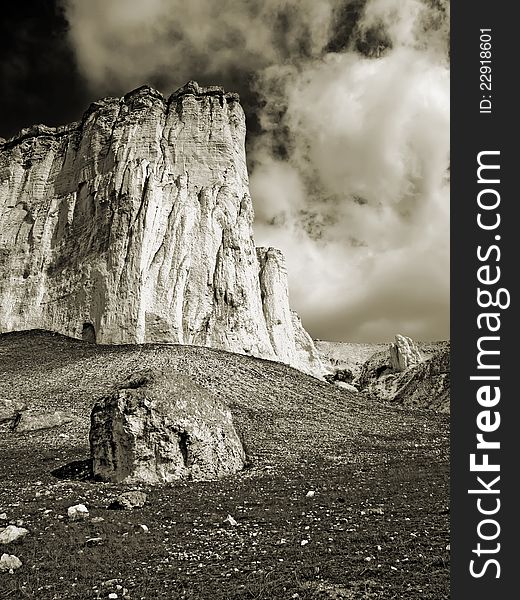 Rock \Belaja skala\ near Belogorsk, Crimea, Ukraine. Sepia image. Rock \Belaja skala\ near Belogorsk, Crimea, Ukraine. Sepia image